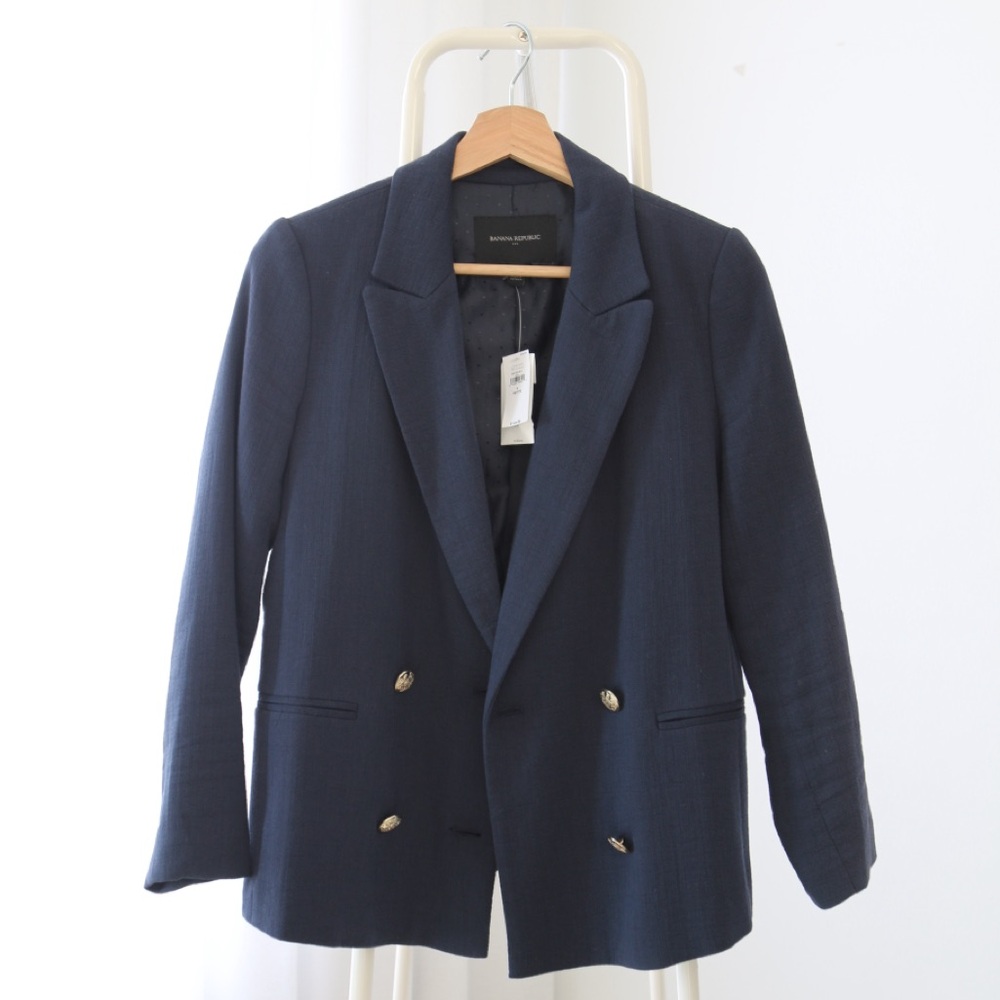NWT Banana Republic Factory Textured Cotton Linen Blazer in size 0 Petite